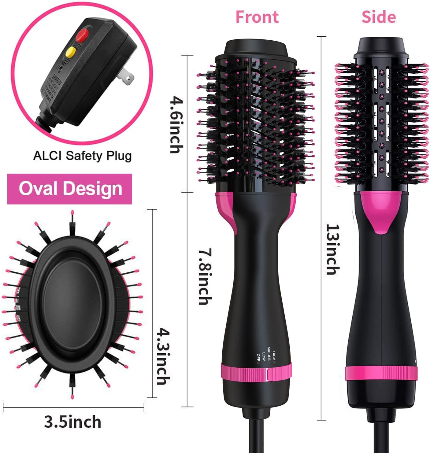 "Cepillo Secador 3 en 1 con Iones Negativos - Secado, Alisado y Volumen - Negro Rosa"